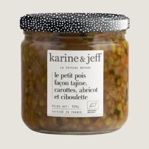 Pea Tagine-style, carrots, apricot, and chives