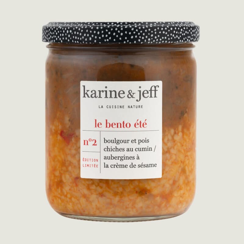 Bulgur and chickpeas with cumin / eggplants with sesame cream