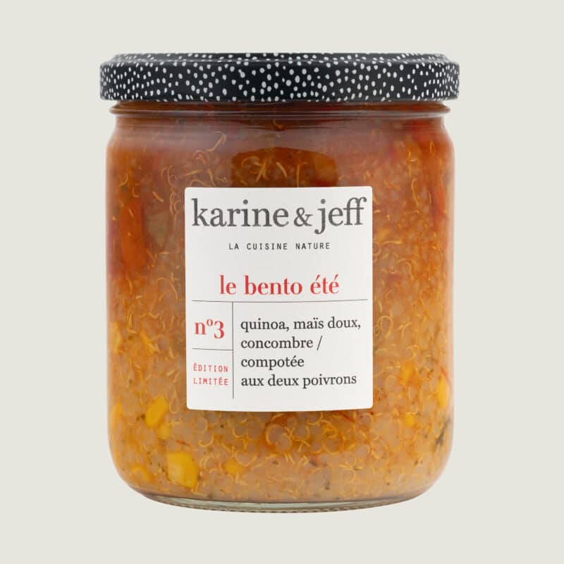 Quinoa, sweet corn, cucumber / two-pepper compote